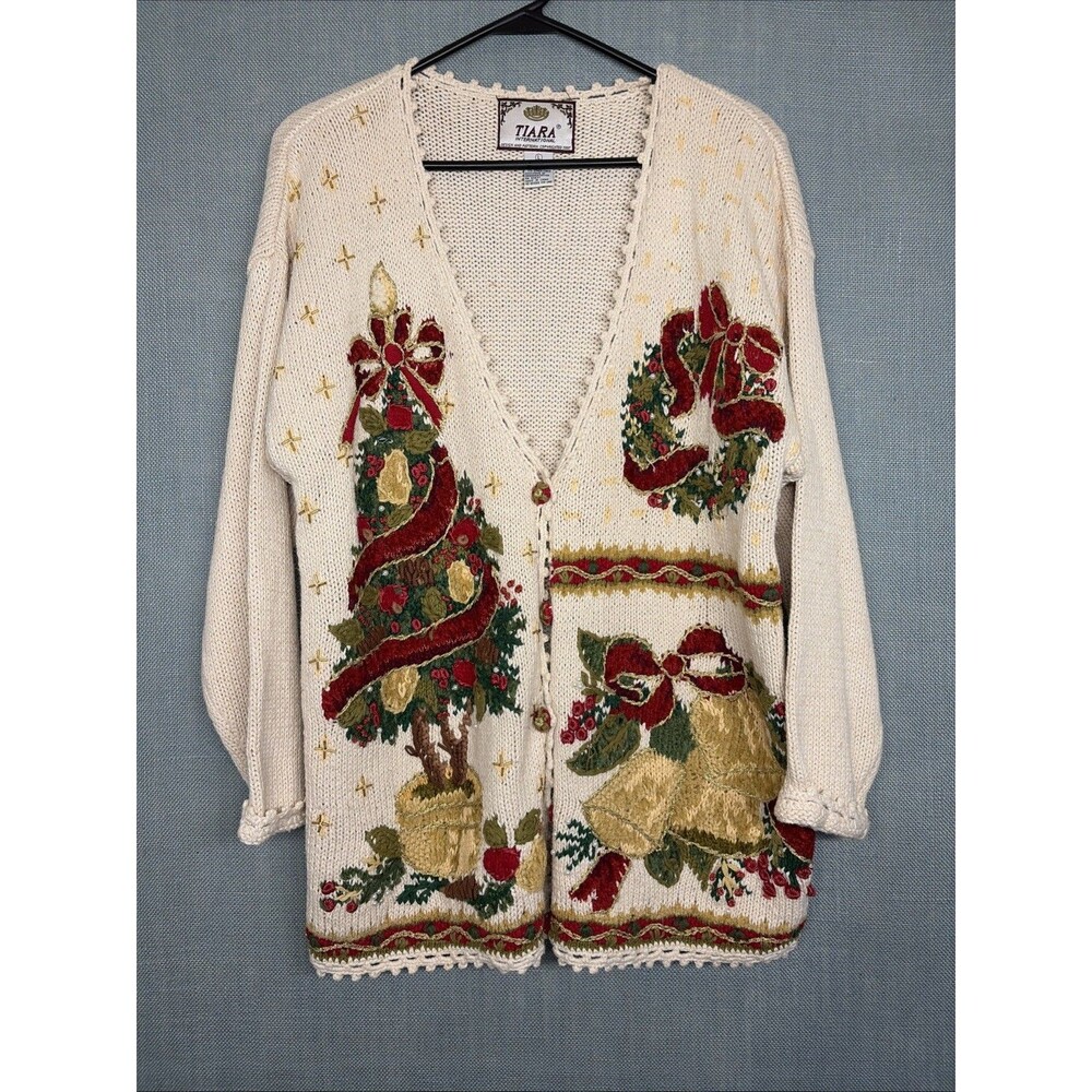 Vtg Tiara Christmas Sweater Sz Lg Granny Grandma Ugly Heirloom Collectibles